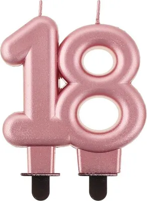 Image de Bougie d'anniversaire numéro 18, rose métallique et or, 8 cm