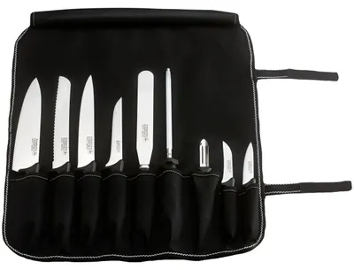 Kochmesserset, 9 Küchenmesser + Köcher, schwarz, Edelstahl