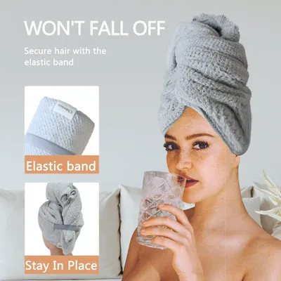 Imagen del producto de Toalla de microfibra para el cabello, extra grande, 107 x 63 cm, paquete de 2 unidades, ideal para un secado rápido