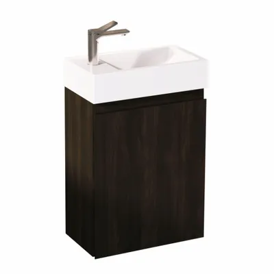 Produktbild von Waschbecken mit Unterschrank 40 cm Schwarz – JINDOLI Badmöbel Set mit Mineralgussbecken, vormontiert, für Gäste-WC