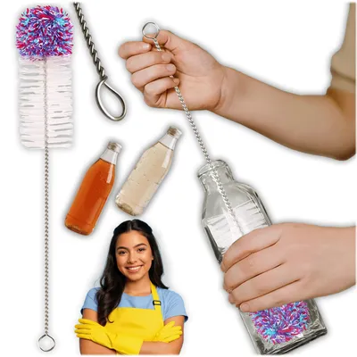 Image de KRUMAD Brosse à bouteille 35 cm, longue brosse pour bouteilles en verre et carafes, brosse douce en coton et nylon
