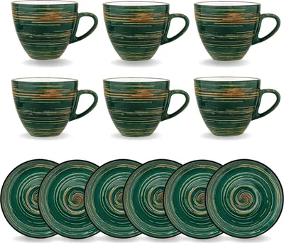 Image de Wilmax Tasse et soucoupe 110 ml, porcelaine verte, lot de 6 WL-669534/AB6