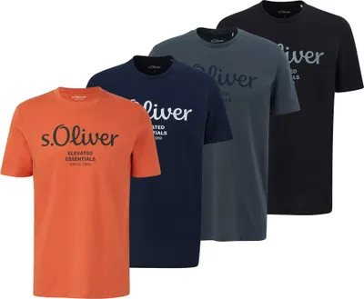 Produktbild von s.Oliver Herren T-Shirt, 4er Pack - Basic, Logoprint, Rundhals, Baumwolle Hellrot/Dunkelblau/Dunkelgrau/Schwarz 2XL