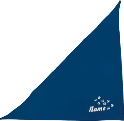 Produktbild von Besticktes Hundehalstuch Blau 65 cm - Bandana - Pfotenspur + Hundename