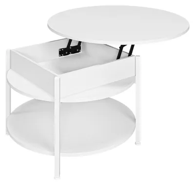 Produktbild von Couchtisch Rund Höhenverstellbar mit Hebeplatte & Stauraum Weiß 70x70x50cm