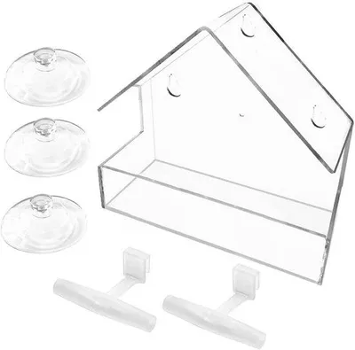 Productafbeelding van Famanu vogelhuis met 4 zitstokjes - Acryl vogelhuis voor buiten