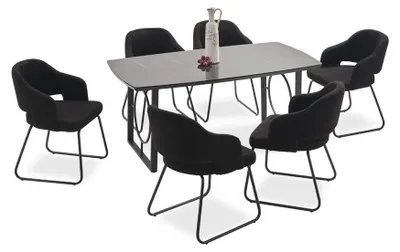 Produktbild von Esszimmer Set Schwarz Holzarbeitsplatte Tisch gepolsterte Stühle Sitz