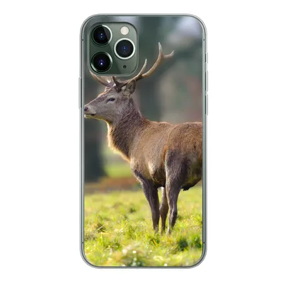 Produktbild von MuchoWow® Handyhülle Schutzhülle Hülle für iPhone 11 Pro Rothirsch - Wiese - Grün Silikon Softcase Handy Hülle - Handy