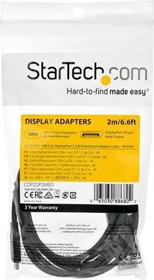 Obrázek produktu pro StarTech.com CDP2DP2MBD, 2 m, USB typu C, DisplayPort, Samec, Samec, Přímý