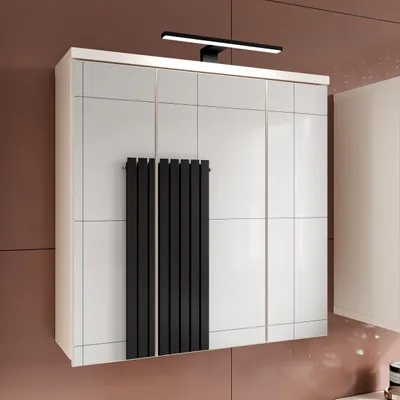 Produktbild von Forte VERIS Hängeschrank 70, schlichter Badschrank mit Spiegel, 3-türig, Wandmontage, Badezimmer, Holzwerkstoff, Kaschmir Beige, 68,6 cm breit x 68,1 cm hoch x 20 cm tief