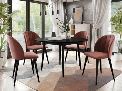 Obrázek produktu pro Kulatý jídelní stůl 100 cm se 4 židlemi NOWEN 1 - černý / růžový