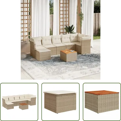Produktbild von The Living Store 8-tlg. Garten-Sofagarnitur mit Kissen Beige Poly Rattan