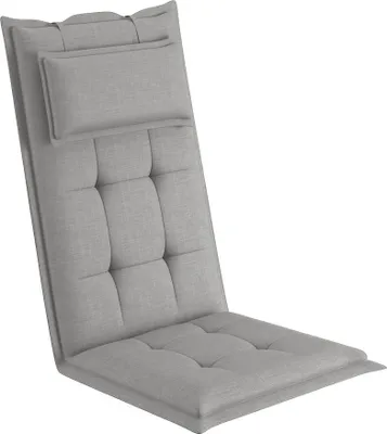 A gray chair cushion with a headrest, shown from a slightly elevated side angle against a white background.