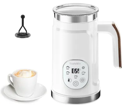 Immagine prodotto di Montalatte - Montalatte elettrico 5 in 1 - Touchscreen a LED - Caldo e freddo - Per latte macchiato e cappuccino - Spina UE - Bianco