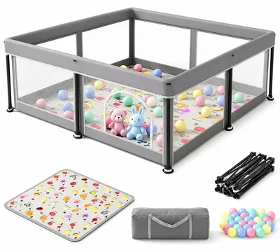 Produktbild von Babybox – Klappbar – 127 x 127 cm – Mit Spielmatte – Grau