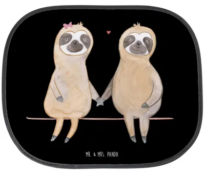 Produktbild von Mr. & Mrs. Panda Sonnenschutz Fürs Auto Faultier Pärchen - Schwarz - Geschenk, Sonnenblende, Liebe, Hitzeschutz, Verlobt, Gemeinsam, seitenscheibe