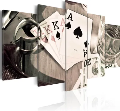 Produktbild von Leinwandbilder 200x100 cm i-B-0001-b-p Vlies Leinwandbild 5 tlg Kunstdruck modern Wandbilder XXL Wanddekoration Design Wand Bild SPIELKARTEN POKER WHISKY
