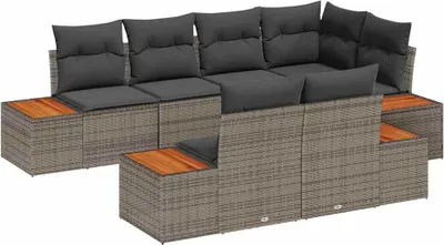 Image de Ensemble de canapés de jardin vidaXL avec coussins et rangement, 7 pièces, gris, polyrotin