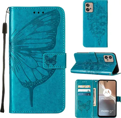 Obrázek produktu pro Moto G32 Pouzdro, Motýlí Reliéf Flip Kožené Pouzdro s Kapsami na Karty a Stojánkem pro Motorola Moto G32 modré