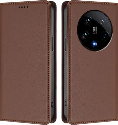 Image de Etui en cuir pour Xiaomi 14 Ultra, étui magnétique en cuirPolyuréthaneavec support Marron