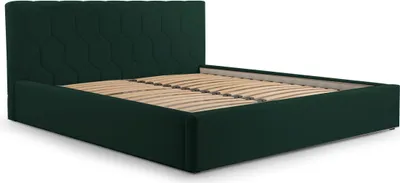Produktbild von Polsterbett, Doppelbett mit Gepolsterter Kopfteil, Bett mit Kopfstütze, Bettkasten und Lattenrost, Rahmenbettgestell, Samststoff, Stauraumbett - Bett 02 - 180x200 - Bottle Green (TRINITY 28)