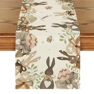 Produktbild von Tischläufer Ostern Hasen 33 x 183 cm Leinen Frohe Ostern Frühling Deko