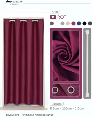 Produktbild von tinycurtains Türvorhang 195x150cm mit Teleskopstange (weiß), einfache Montage in nur 1 Minute ohne Bohren, Thermovorhang