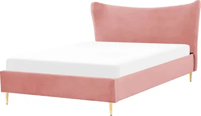 Obrázok produktu pre BELIANI Posteľ ružová zamatová 160 x 200 cm čalúnený rám postele s roštom a čelom kovové nohy moderný glamour štýl spálňa