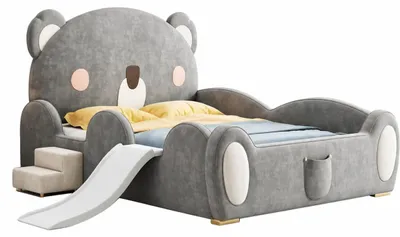 Immagine prodotto di Letto a forma di orsetto grigio, con scaletta e scivolo, ideale per bambine