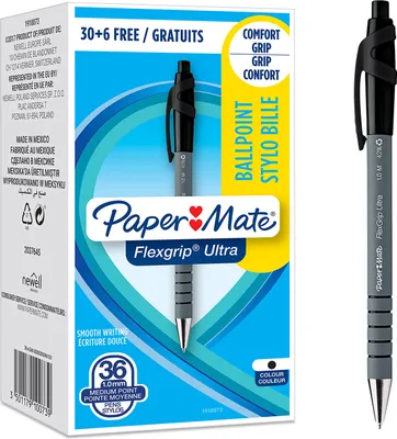 Produktbild von Paper Mate Flexgrip Ultra-Druckkugelschreiber | mittlere Spitze (1,0 mm) | schwarz | 30+6-Box