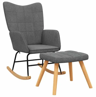 Image de vidaXL Fauteuil à bascule avec tabouret Tissu gris foncé