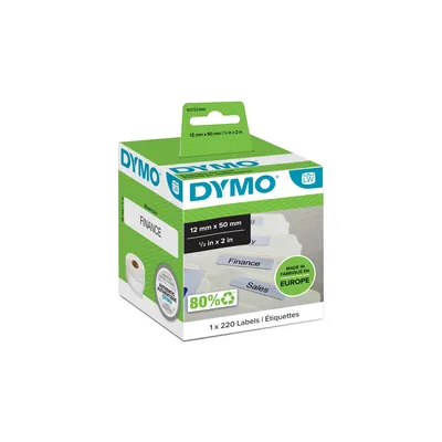 Produktbild von DYMO Original LabelWriter Etiketten für Hängemappen | 12 mm x 50 mm | Rolle mit 220 leicht ablösbaren Etiketten | selbstklebend | für LabelWriter Etikettendrucker und Beschriftungsgerät, Weiß, Selbstklebendes Druckeretikett, Papier, Permanent, Rechteck, LabelWriter