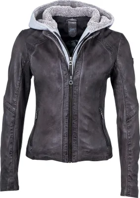 Produktbild von Gipsy by Mauritius Damen Kapuzen Bikerjacke Lederjacke EMMY Lanov - Graphite(S)