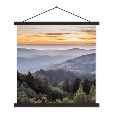 Produktbild von MuchoWow® Textilposter Berge - Sonne - Wald - Landschaft 90x90 cm mit schwarzem Rahmen - Magnetisches
