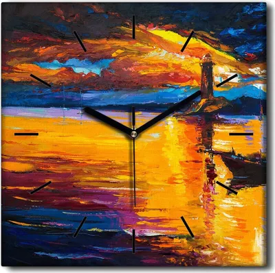 Produktbild von Coloray Uhr auf Leinwand 30x30 cm Wand Uhr Dekoration Wohnzimmer Segeltuch schwarze Hände -Meeresleuchtturm