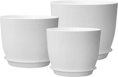 Image de Lot de 3 pots de fleurs en plastique, 20 cm, 18 cm et 16 cm, avec soucoupes et trous de drainage, décoration moderne pour plantes