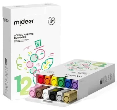 Immagine prodotto di Pennarelli acrilici con punta rotonda (12 colori), marca Mideer
