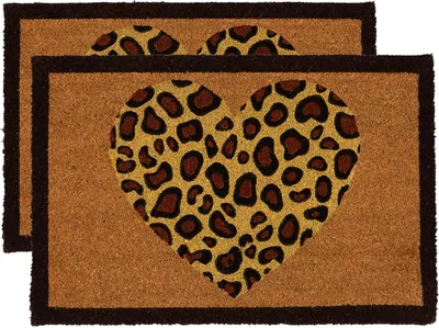 Produktbild von Nicola Spring Kokosfaser-Fußmatten – 60 x 40 cm – Leopardenherz – 2er-Pack