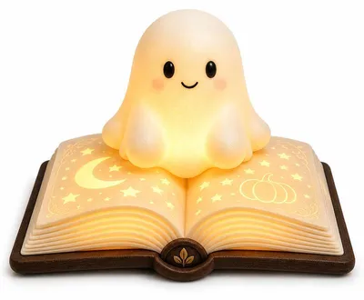 Produktbild von Lesender Geist Dekofigur, LED Tischlampe für Bücherliebhaber, kreative Halloween Dekoration aus Resin für Regal, Schreibtisch und Schlafzimmer