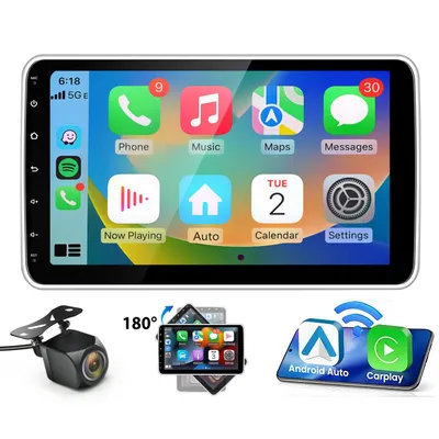 Immagine prodotto di Autoradio 1DIN con display orientabile a 360°, 10", Android 4+64 GB, CarPlay, Android Auto, GPS, WiFi, DAB+