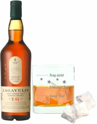 Produktbild von Whiskey Set, Lagavulin 16 Years / Jahre, Single Malt, Whisky, Scotch, Alkohol, Alokoholgetränk, Flasche, 43%, 700 ml, 733910, Geschenk zum Vatertag, mit graviertem Glas