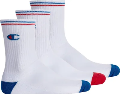 Image de Champion Chaussettes Unies, 3 Paires - Crew Chaussettes, Logo, Rayures Blanc EU 39-42