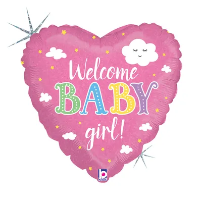 Immagine prodotto di Palloncino in foil cuore 45cm Welcome Baby girl