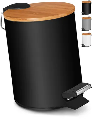 Immagine prodotto di Cestino da bagno da 3 litri, nero, con pedale e coperchio in bambù