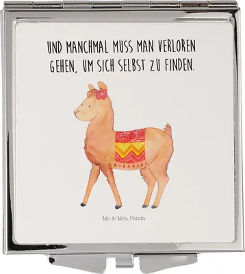 Produktbild von Mr. & Mrs. Panda Handspiegel Alpaka Stolz - Weiß - Geschenk, Schminkspiegel, Kosmetikspiegel, Kleiner Spiegel, Taschenspiegel, Klappbarer, Lama