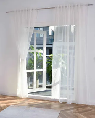 Produktbild von 2er Set Transparente Gardine HxB 245x145 cm Weiß »DOHA« in Leinen-Optik mit Glänzendem Garn - Moderne Linien-Design, Pflegeleicht, 2023490-2