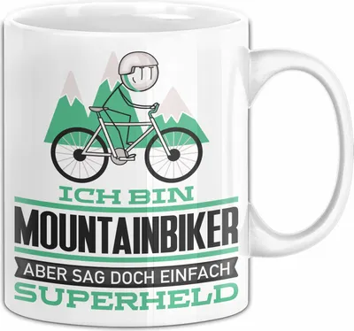 Produktbild von Mountainbiker Geschenk Tasse Ich Bin Mountainbiker Aber Sag Doch Einfach Superheld Lustige Geschenkdiee für Mountainbiker Kaffee-Becher (Weiß)