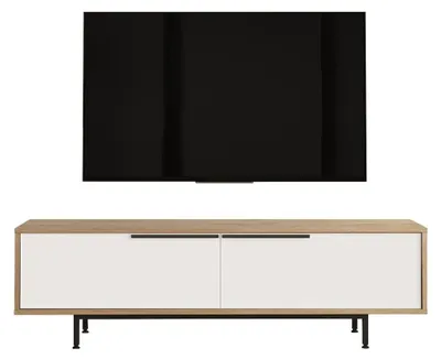 Image de CALICOSY - Meuble TV 2 abattants effet chêne et blanc L160 cm - NAYA