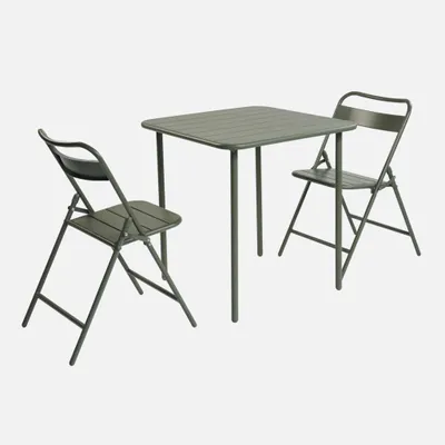Immagine prodotto di Set tavolo da giardino in acciaio con 2 sedie pieghevoli, 70cm, Verde kaki