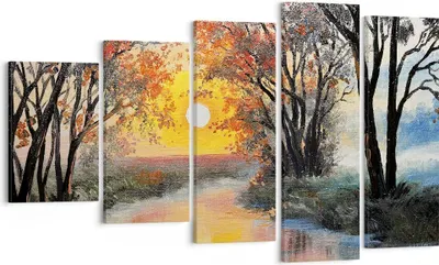 Produktbild von Bild auf Leinwand - Leinwandbild - 5 Teile - Fluss Sonne Bäume - 100x60cm - Wand Bild - Wanddeko - Wandbilder - Leinwanddruck - Bilder - Wanddekoration - Leinwand bilder - Wandbild - EG100x60-4190